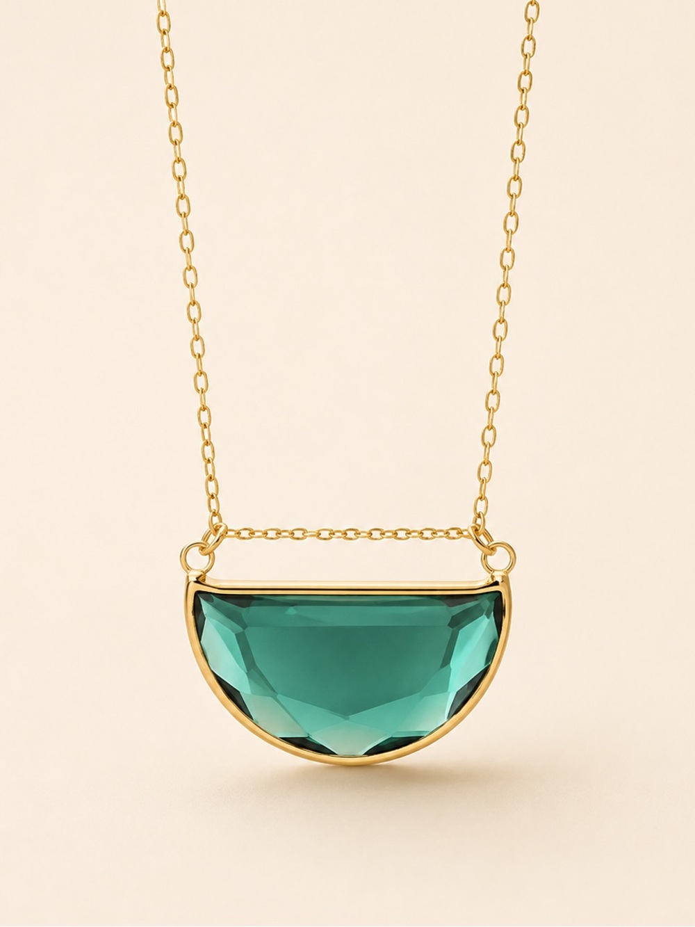 Emerald Green Gold Teal Semi-Circle Pendant Necklace
